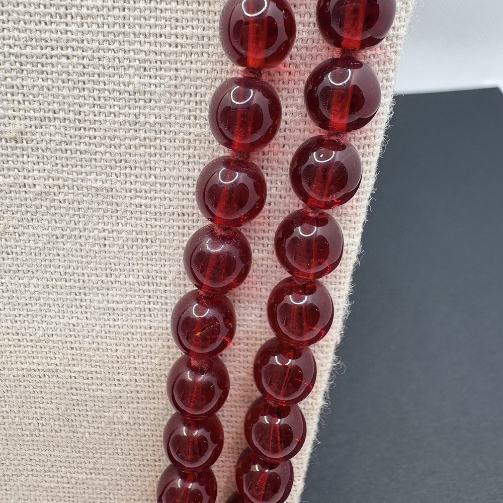 Vintage Joan Rivers Double Stranded Red Glass Beads Knotted Necklace 32" - Picture 4 of 7
